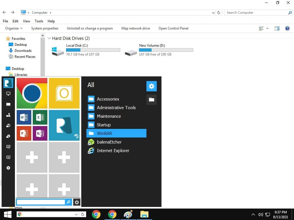 Thème Windows10 Menu Démarrer de la transformation Windows7