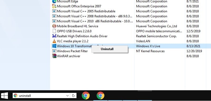 Thème Windows10 Transformation Windows7 Pack de thèmes de désinstallation