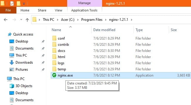 Programme d'exécution de Nginx Windows