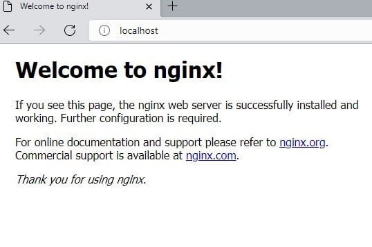 Hôte local du navigateur Windows Nginx