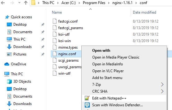 Modifier le fichier de configuration Nginx avec Notepadplusplus