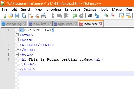 Nginx Windows Text Changed Index.html
