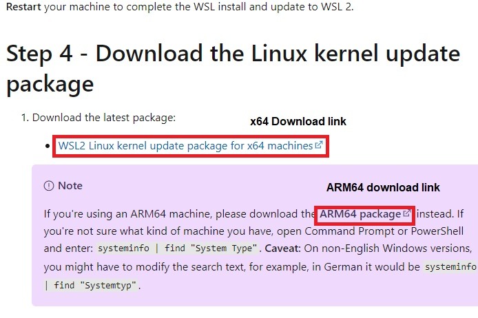 Package de mise à jour Linux Windows Linux Ext4 Wsl