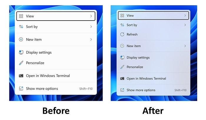 Améliorations de Windows11 Menus contextuels acryliques
