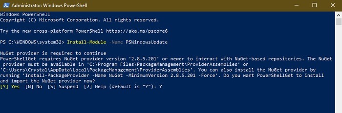 Comment masquer les mises à jour à l'aide de Powershell dans Windows 10 Powershell Confirmer l'installation