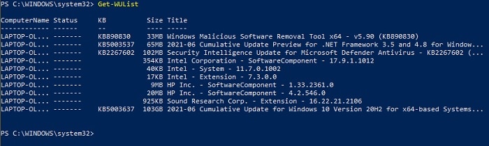 Comment masquer les mises à jour à l'aide de Powershell dans la liste de mise à jour de Windows 10
