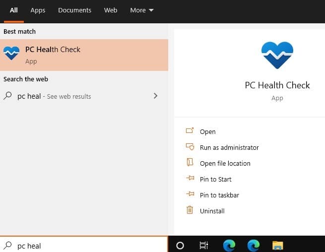 Recherche de santé PC compatible Windows11