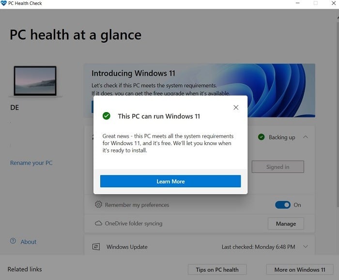 Compatibilité Windows11 Pc Health peut fonctionner