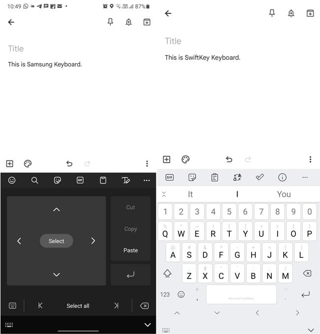 Édition de texte du clavier Gboard Vs Swiftkey Vs Samsung