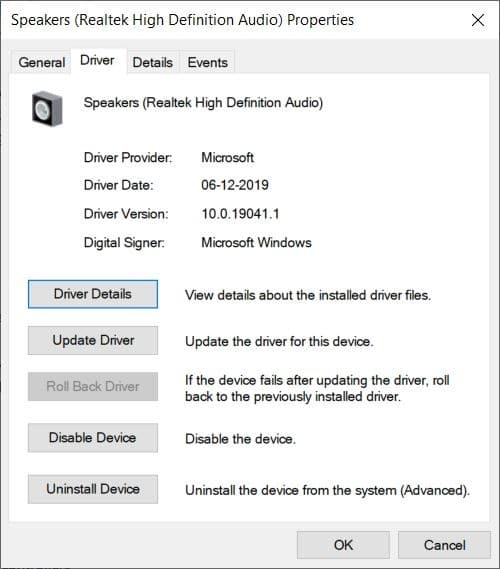 Option de restauration du pilote Windows 10 grisée