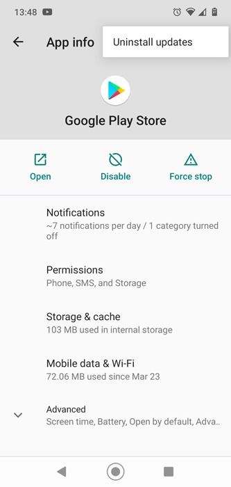Réparer les mises à jour de désinstallation de la batterie des services Google Play