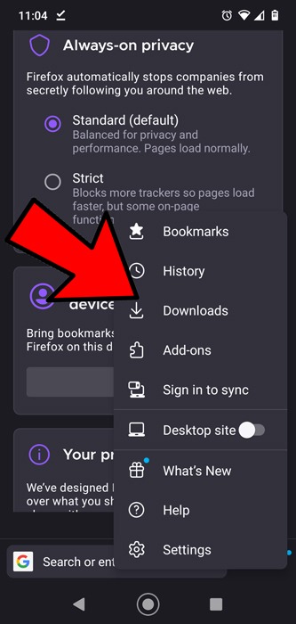 Rechercher les fichiers téléchargés Android Firefox 1