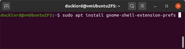 Commande de terminal pour installer l'application d'extensions dans Ubuntu