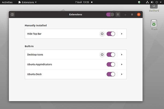 Appliquer les modifications dans l'application d'extensions dans Ubuntu