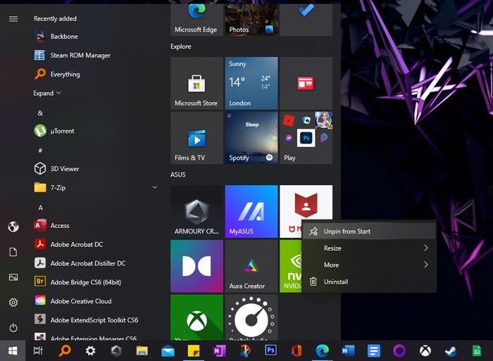 Supprimer Bloatware Windows 10 Détacher du début