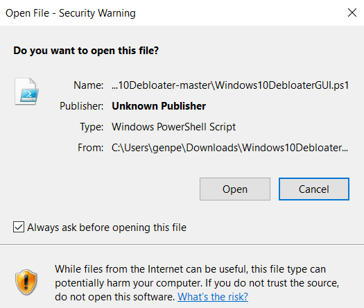 Supprimer le fichier ouvert de Windows Bloatware