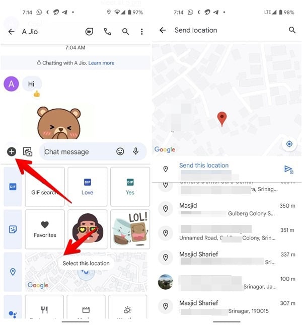 Emplacement d'envoi des messages Google