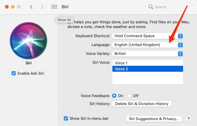 Siri Changer de langue sur Mac