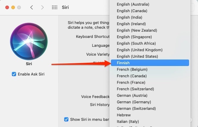 Siri Change Language Mac mis en évidence