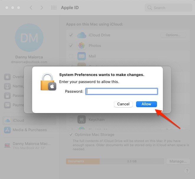 Autoriser les changements de mot de passe Icloud Mac