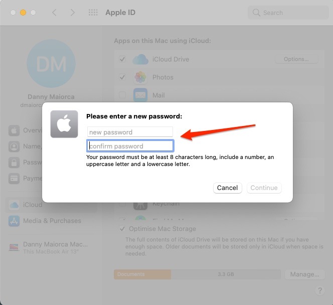 Entrez le nouveau mot de passe Apple Identifiant Mac