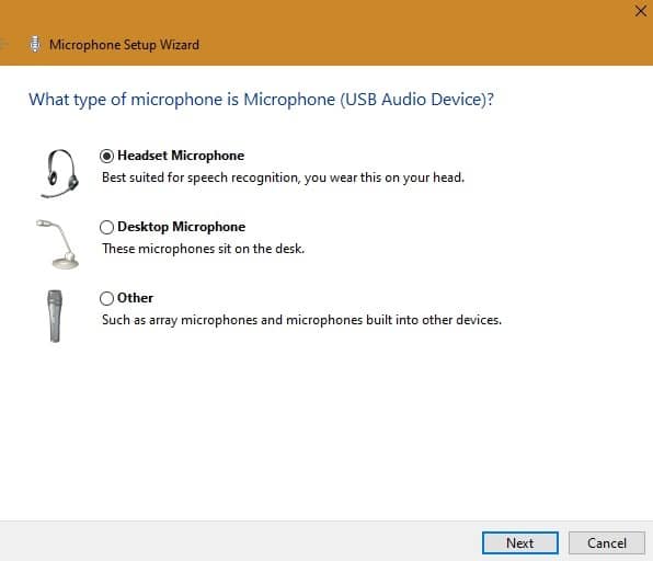Ext Microphone Windows Choisissez le type de microphone