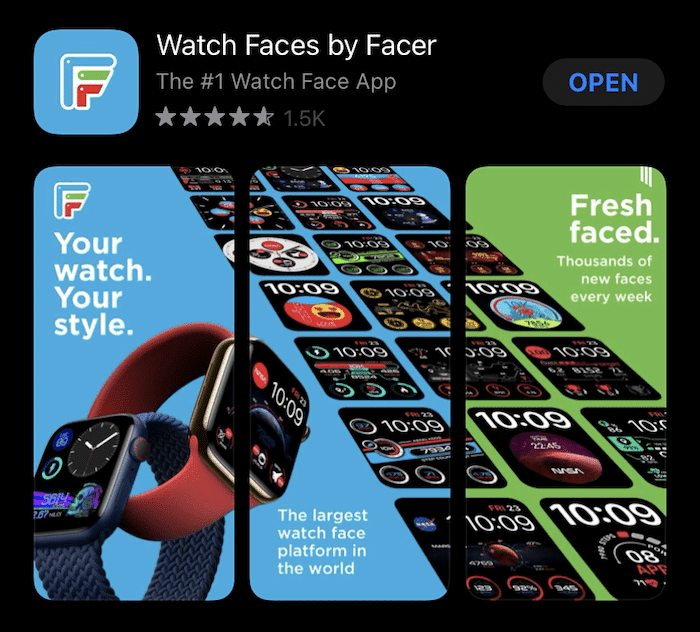 L'écran de l'App Store de Facer.