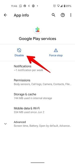 Désactiver les services Google Play