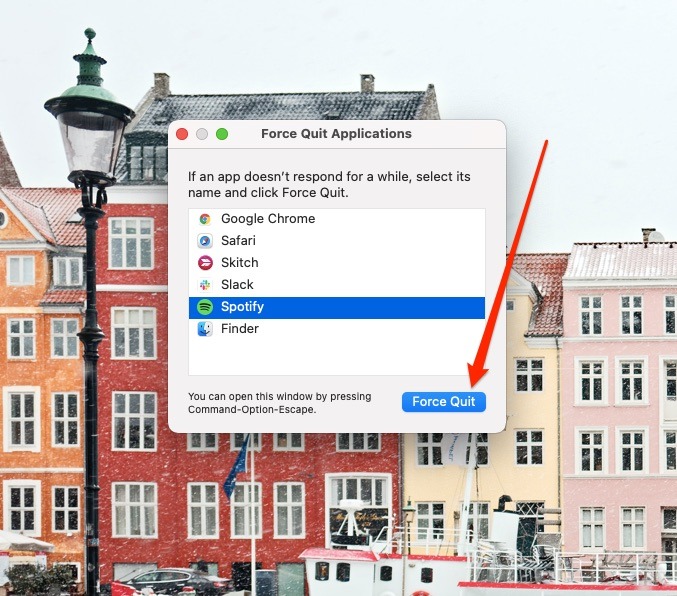 Capture d'écran montrant comment forcer la fermeture sur Mac