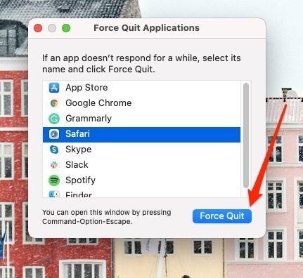 Capture d'écran montrant la sélection d'applications pour forcer la fermeture sur Mac