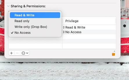 Capture d'écran montrant les options d'accès utilisateur sur Mac