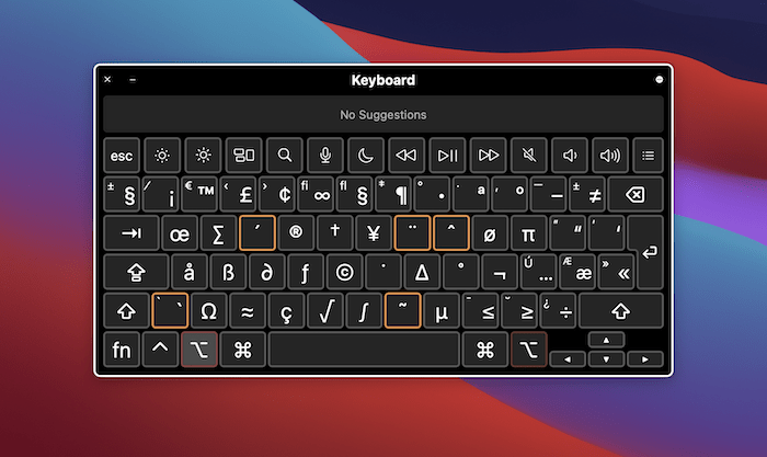 Sélection d'une touche dans Keyboard Viewer.