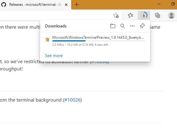 Téléchargement de l'ensemble Github du terminal Windows