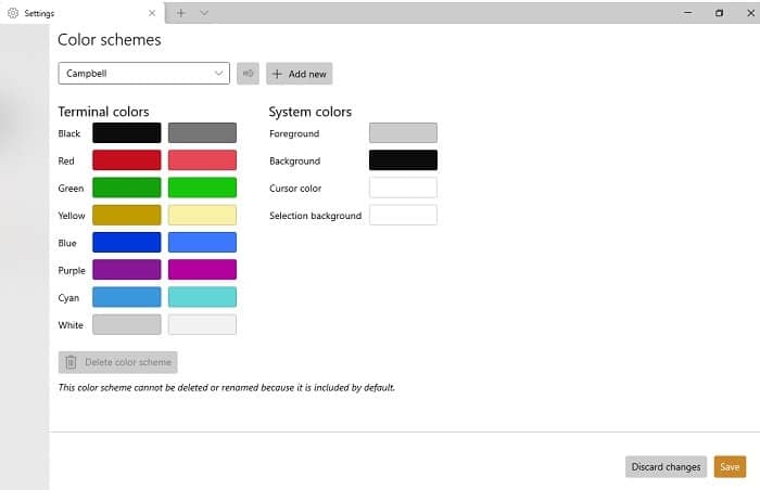 Schémas de couleurs des thèmes de terminal Windows