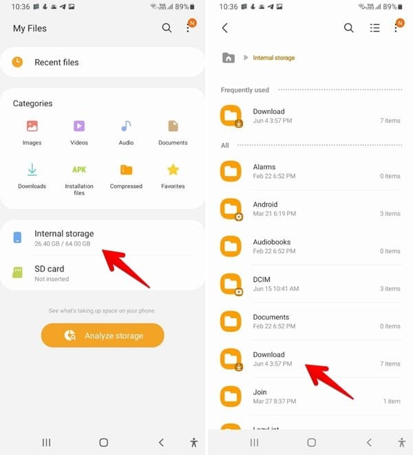 Dossier de téléchargements Android Application Samsung My Files