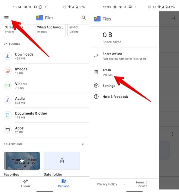 Android télécharge des fichiers par Google Effacer la corbeille