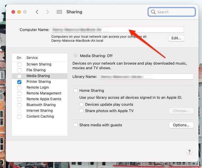 Capture d'écran de Mac montrant où changer le nom d'utilisateur