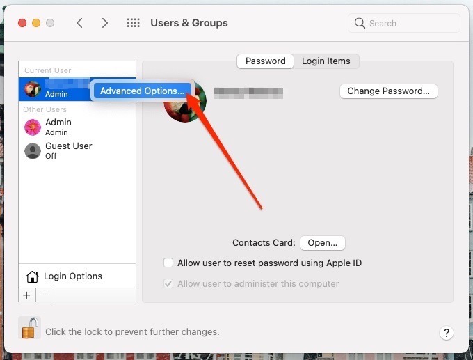 Capture d'écran montrant comment accéder aux options avancées sur Mac