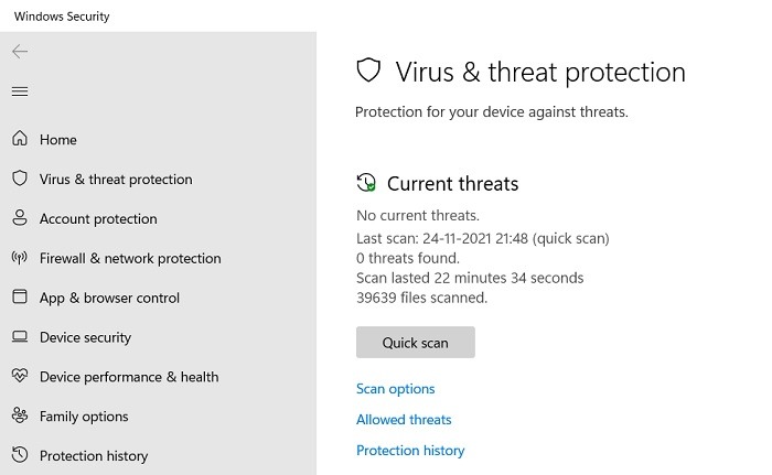Le paramètre Windows11 10 est incorrect Analyse rapide des virus