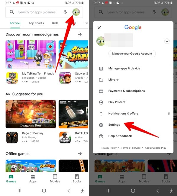 Paramètres d'ouverture de Google Play Store