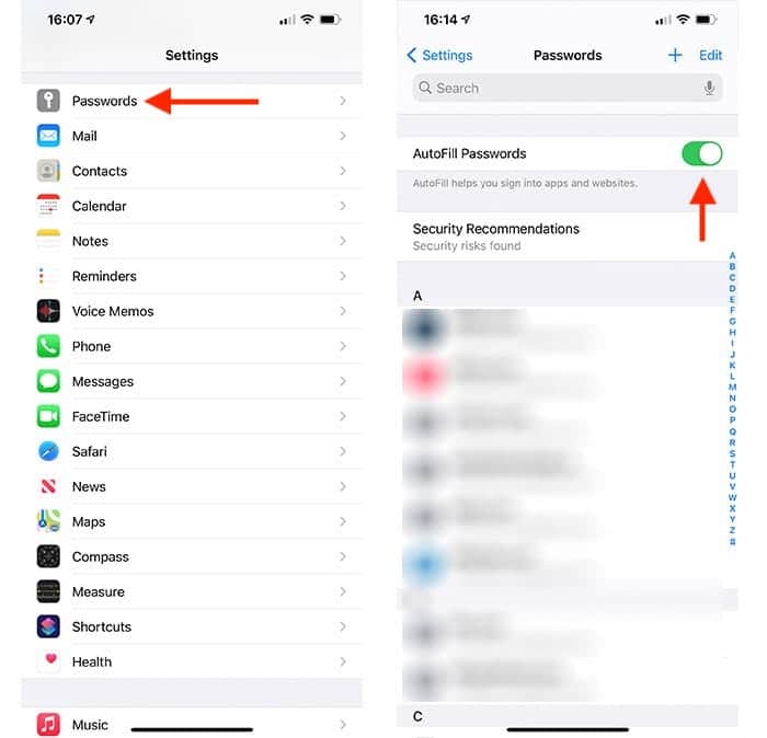 Safari Ios Enregistrer les mots de passe en désactivant le remplissage automatique