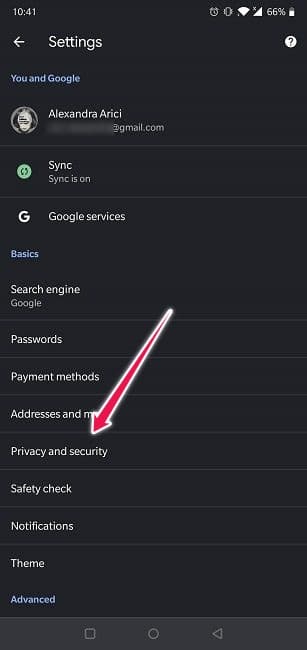 Effacer l'historique de navigation Web Android Chrome Confidentialité et sécurité