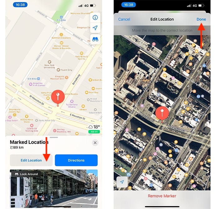 Drop Pin Apple Maps Sélection d'un emplacement précis