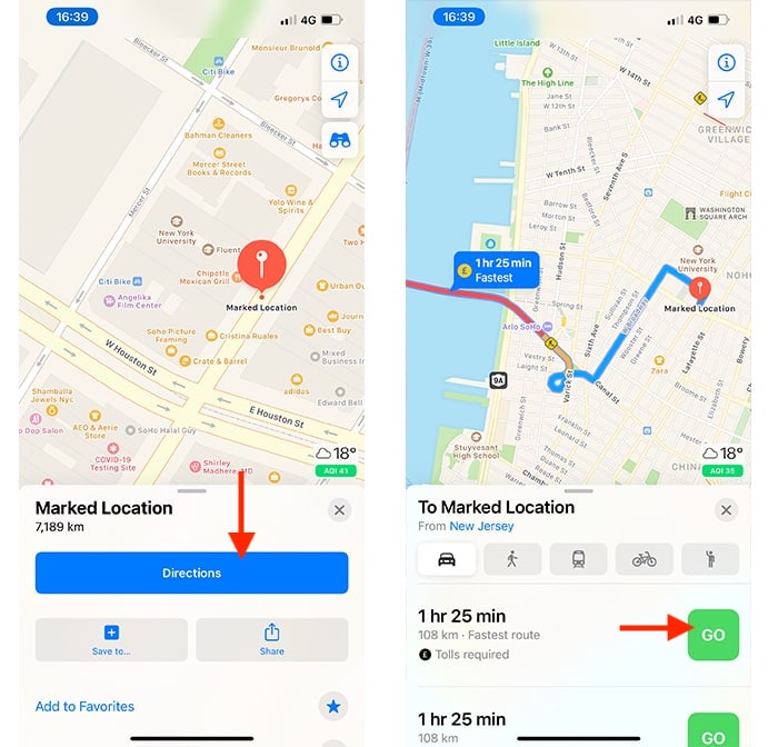 Drop Pin Apple Maps Instructions de conduite