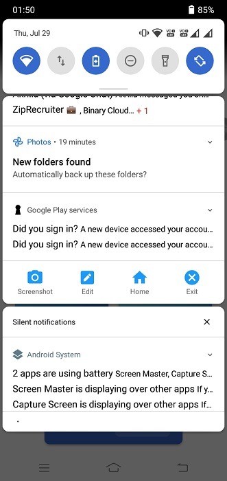 Gérer les notifications Android Power Shade activé