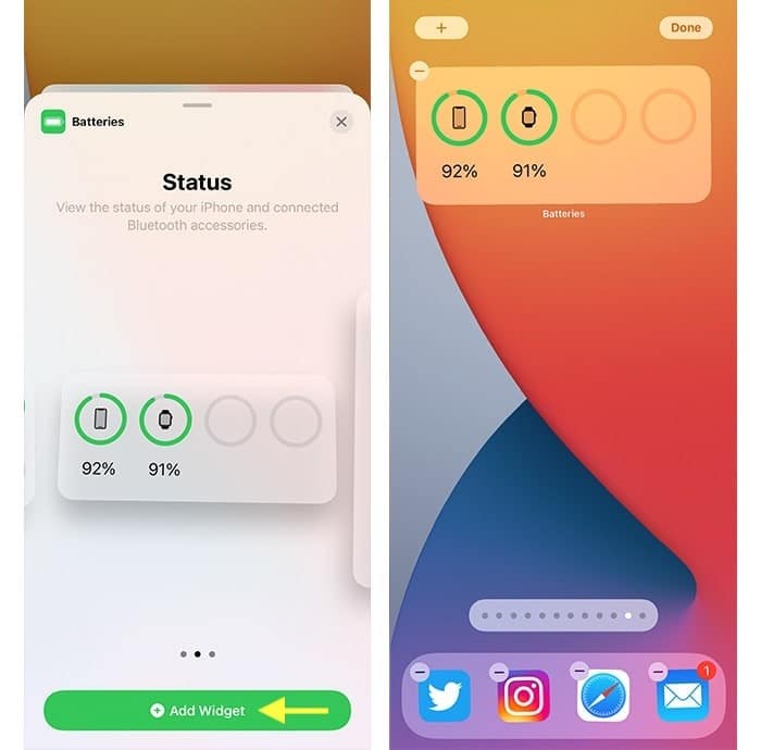 Widget de batterie de pourcentage de batterie d'Iphone 12 ajouté