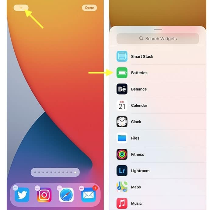Pourcentage de batterie Iphone 12 Ajout d'un widget de batterie