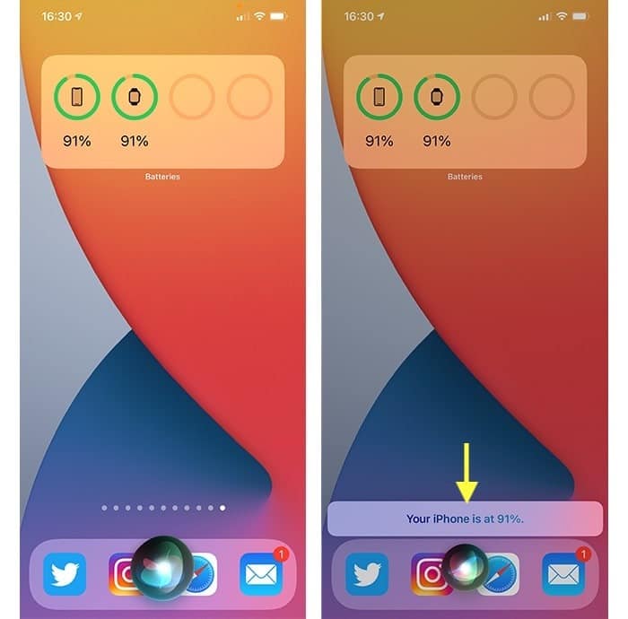 Pourcentage de batterie Iphone 12 utilisant Siri