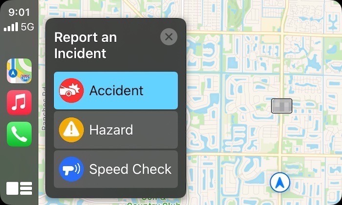 Signaler des incidents Apple Maps Carplay