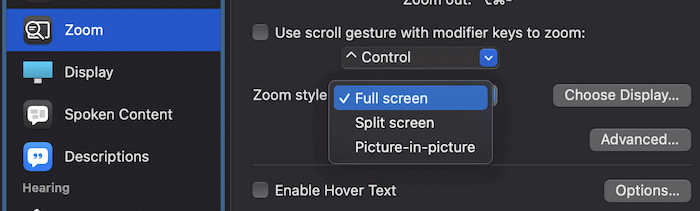 Choisir un style de zoom.